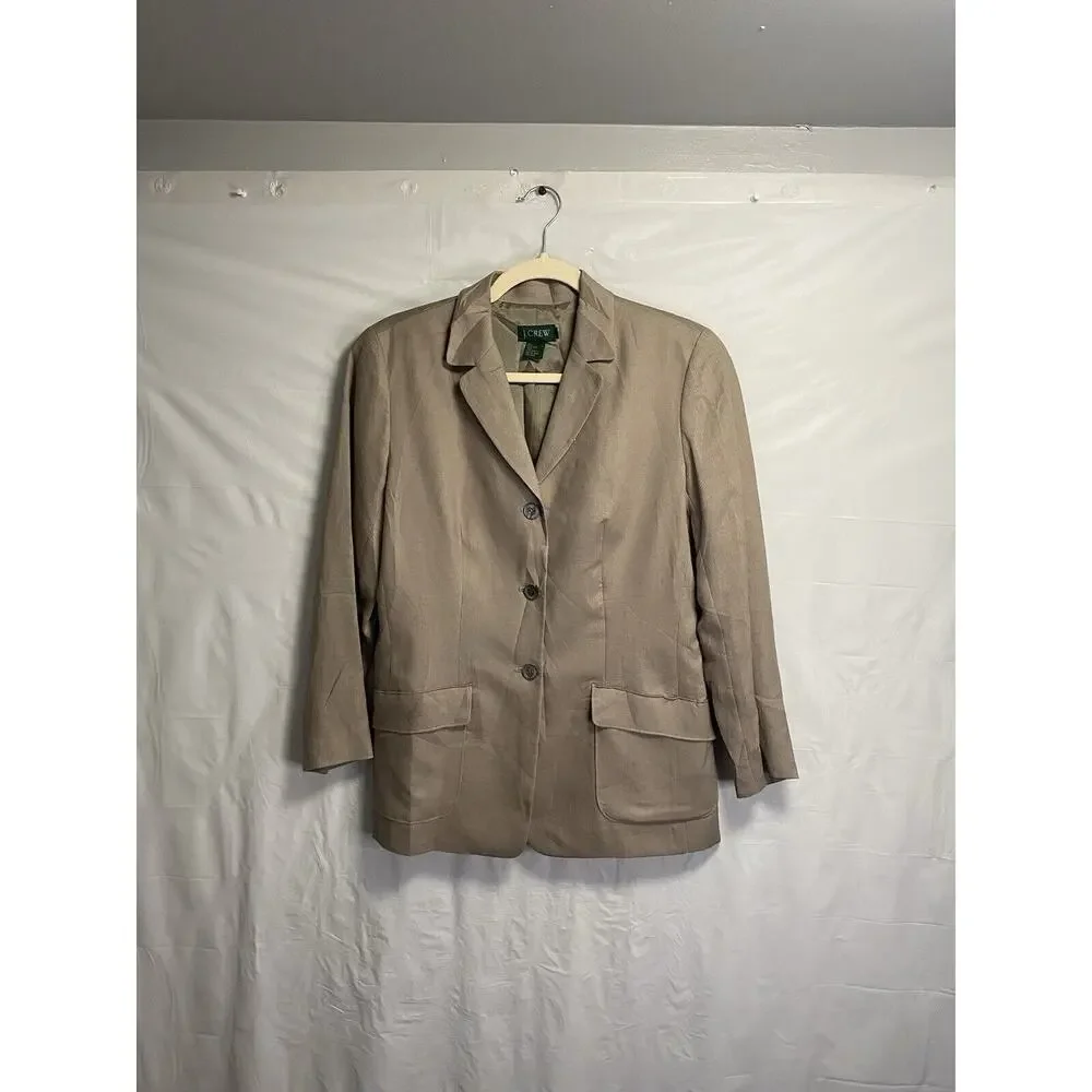 J. Crew Blazer Jacket Women’s Size 4 100% Linen 3 Button Lined Preppy Gray Brown